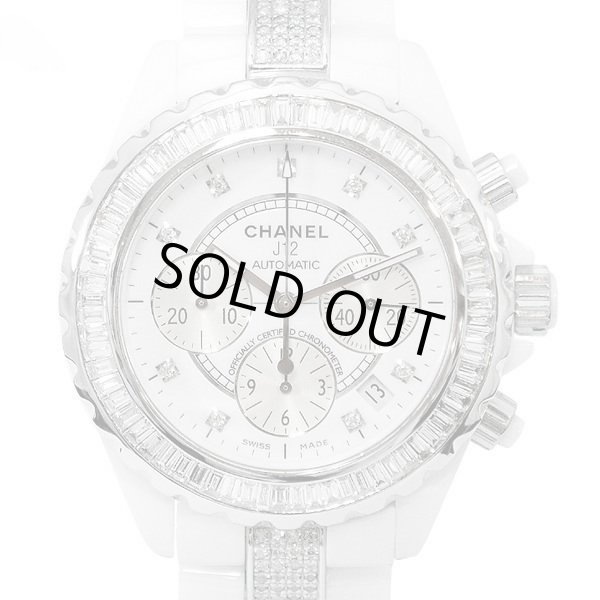 画像2: Chanel J12 9PD Chronograph 41mm Baguette Diamond Bezel Bracelet Center Diamond White Ceramic Mens (2)