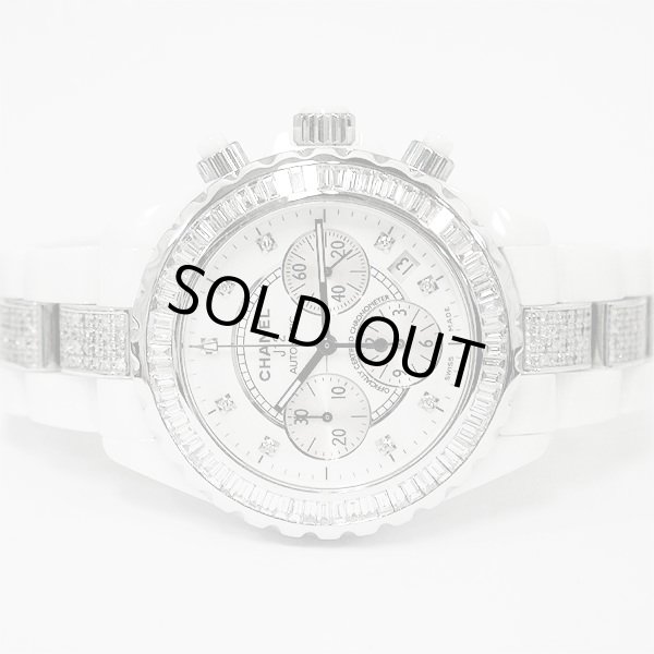 画像3: Chanel J12 9PD Chronograph 41mm Baguette Diamond Bezel Bracelet Center Diamond White Ceramic Mens (3)