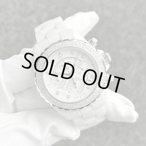 画像: 【純正BOX付属】CHANEL シャネル J12 9Pダイヤインデックス クロノグラフ ベゼルダイヤ 白 ホワイトセラミック 41mm | 250329