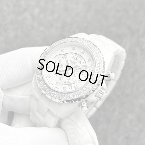 画像2: 【純正BOX付属】CHANEL シャネル J12 9Pダイヤインデックス クロノグラフ ベゼルダイヤ 白 ホワイトセラミック 41mm | 250329 (2)
