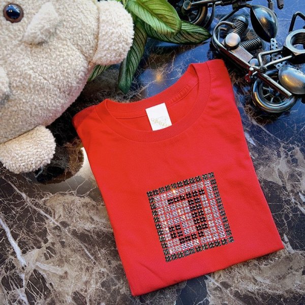 画像1: KIDS イニシャル ドット絵 スワロフスキー 半袖Tシャツ 子ども服 デコオーダー (1)