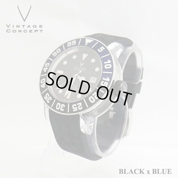 画像2: VINTAGE CONCEPT ヴィンテージコンセプト 腕時計 V3AL ブラック ｘ ブルー 希少 ブランド時計 (2)