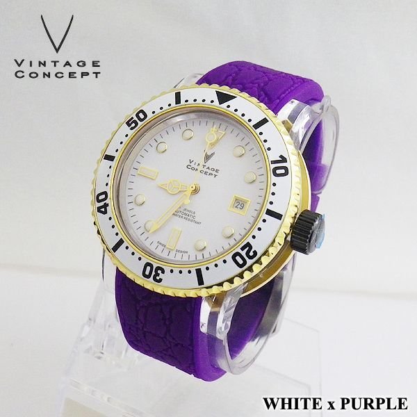 画像2: VINTAGE CONCEPT ヴィンテージコンセプト 腕時計 V3AL ホワイト ｘ パープル (2)