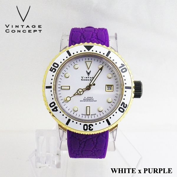 画像1: VINTAGE CONCEPT ヴィンテージコンセプト 腕時計 V3AL ホワイト ｘ パープル (1)